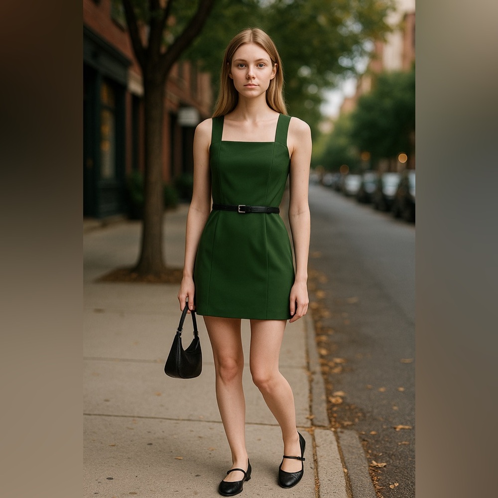 NWT Abercrombie & Fitch Squareneck Belted Mini Dress Green